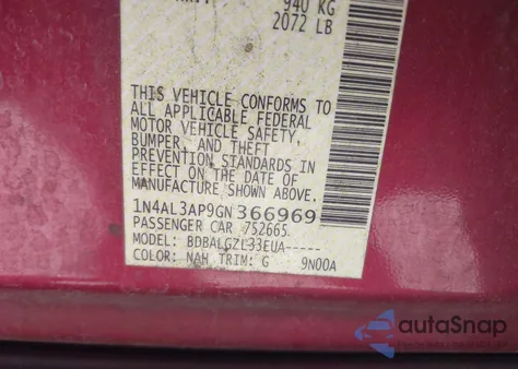 2016 Nissan Altima 2.5/2.5 S/2.5 Sl/2.5 Sr/2.5 Sv из США, поврежденный, VIN 1N4AL3AP9GN366969